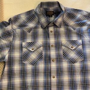 Pendleton Men's Navy and White Plaid Button Down Shirt